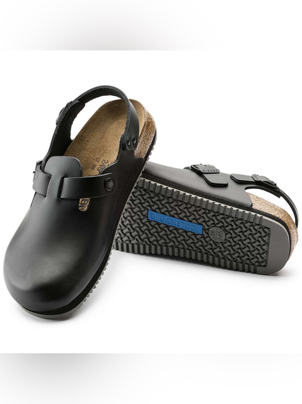 Birkenstock Tokio Super Grip Black Leather Clog Sandals Size 37